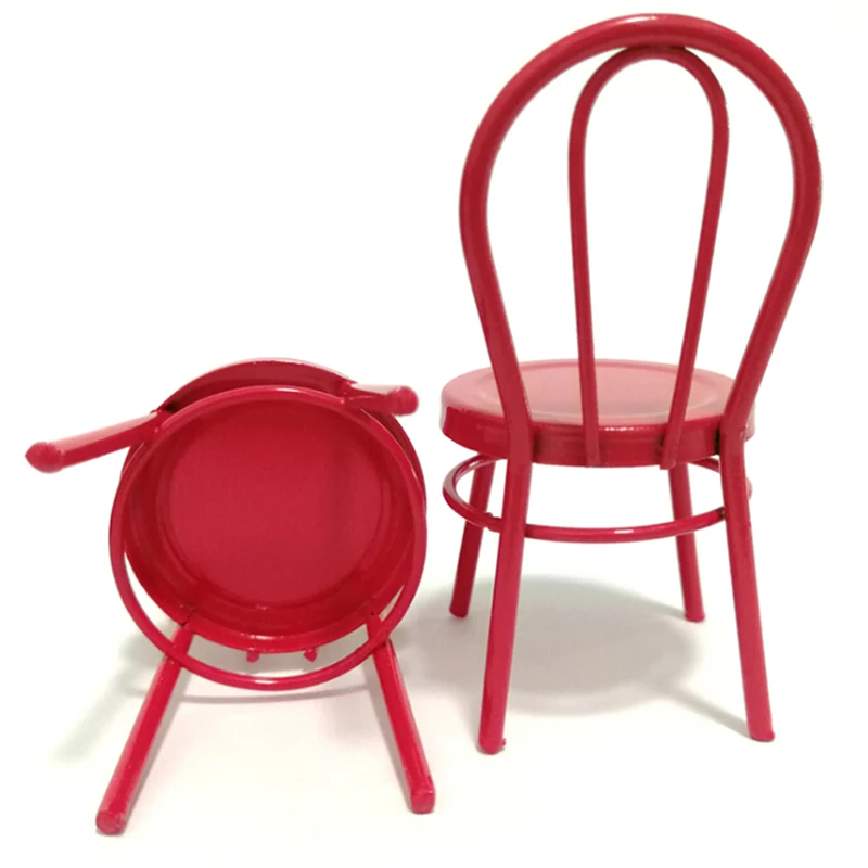 1:12 миниатюрный металлический красный стул модель кукольного домика мебель для