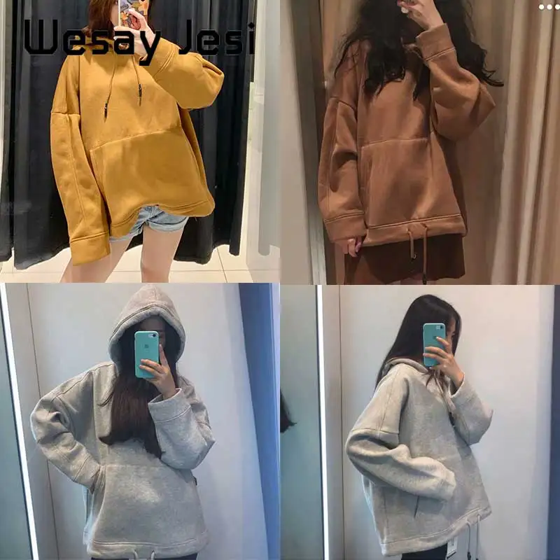 

Winter Oversized Hoodies Women Sweatshirts Harajuku solid Hooded Ladies Pullover Tops Women Hoody Streetwear Female Clothes