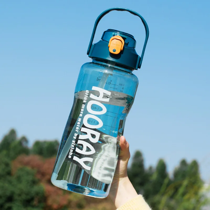 

Water Bottle with Straw 2 Litre Kettle with Time Marker Bounce Cover Drinking Bottle for Hot Cold Water Jug Sports Outdoor Cup