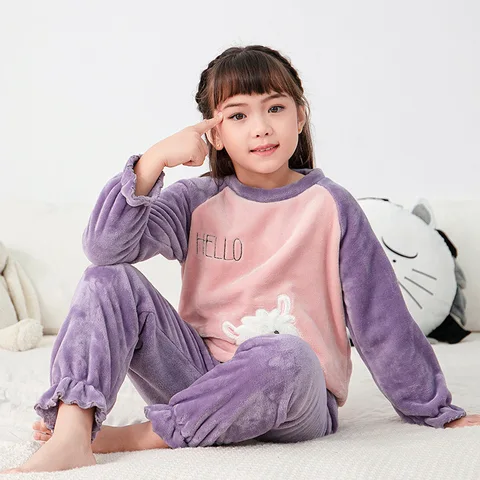 Пижамный комплект с длинным рукавом для девочек и мальчиков, детская одежда для сна, Фланелевая Пижама для детей 6, 8, 10, 12, 14, 16, 18 лет, мультяшная одежда для сна