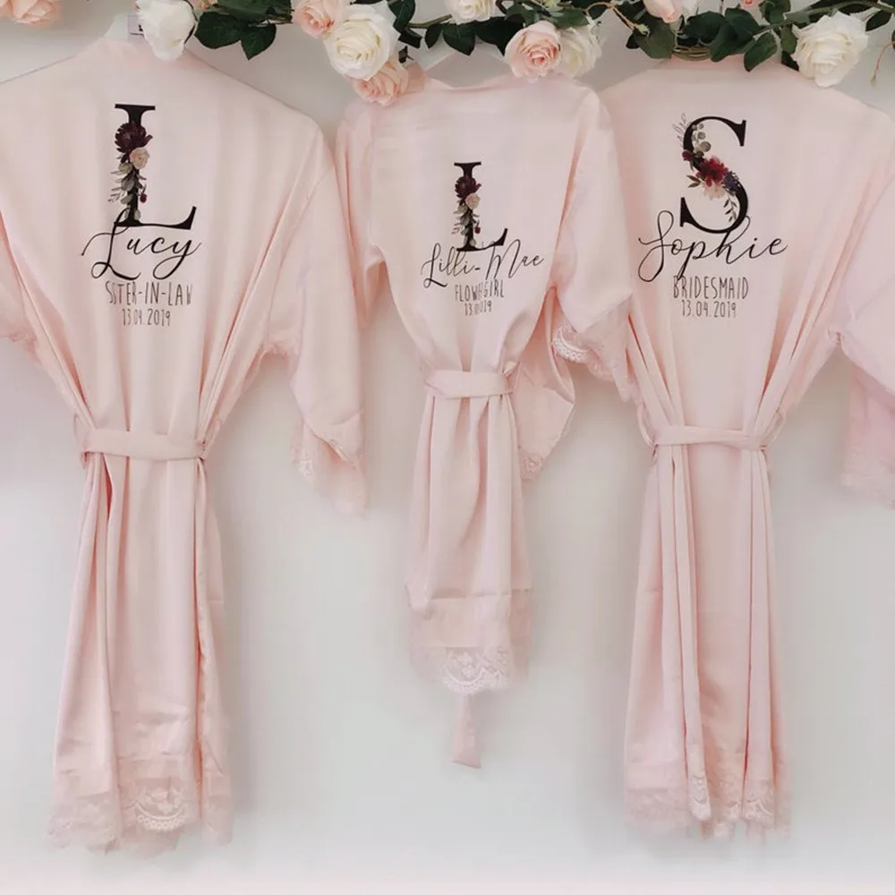 Румяна шелк курица выходные цветочный халат на заказ начальный кружевной