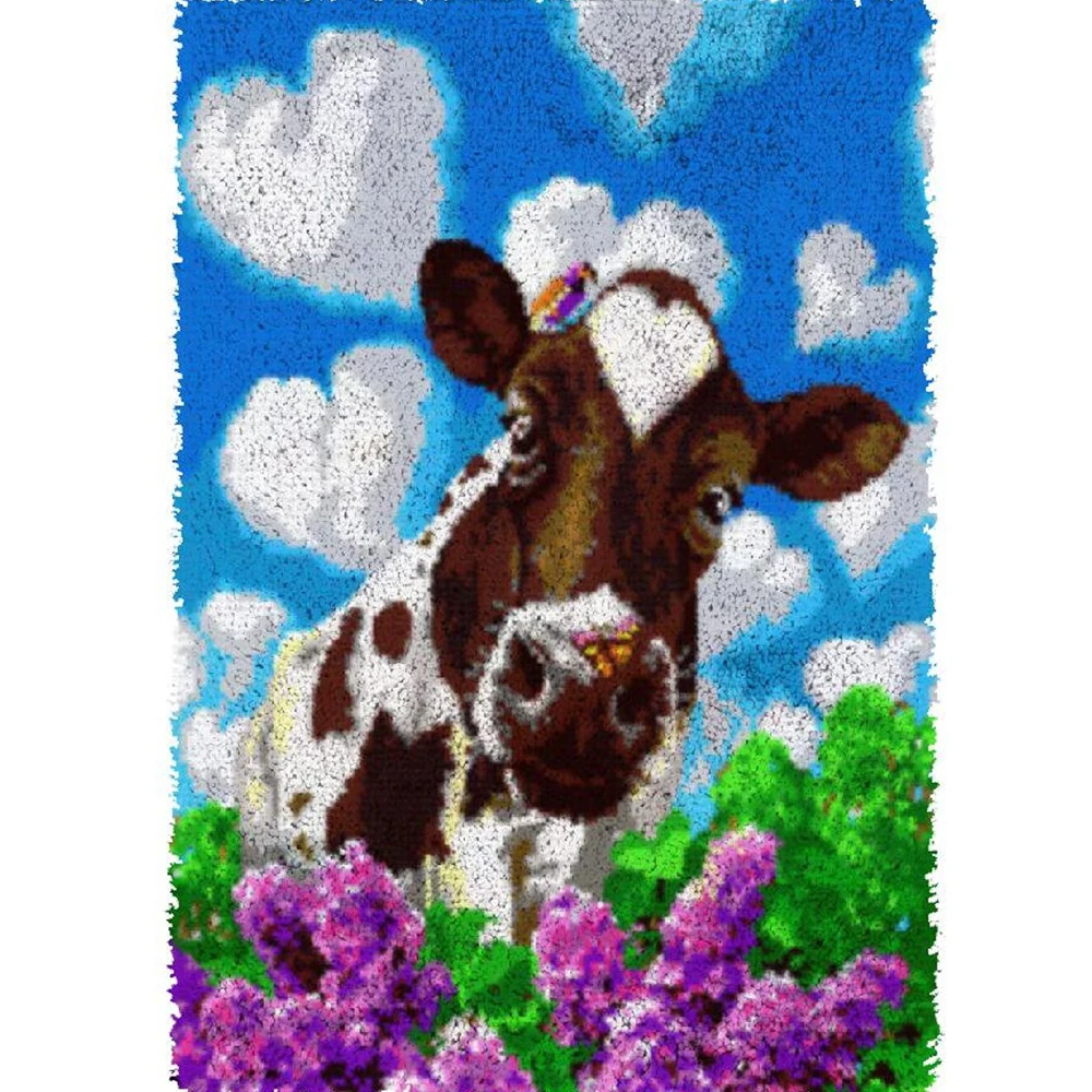 

Latch hook rug DIY Carpet embroidery with Pre-Printed Pattern Cows Knotted carpet kit Home decoration Tapestry Rug making kit