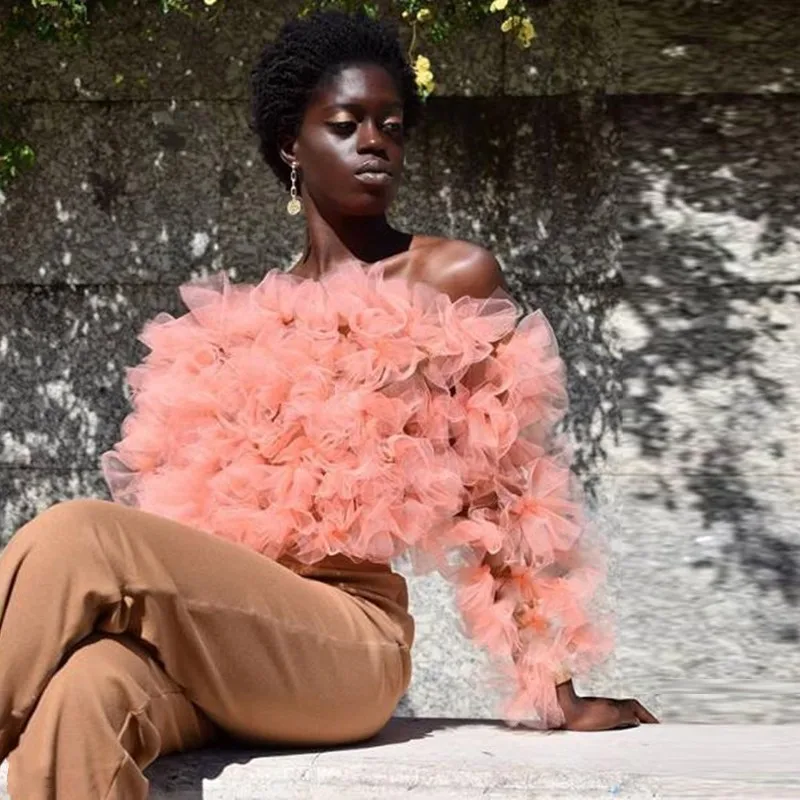 Женская фатиновая Блузка с оборками в несколько рядов|Вечерние платья| |