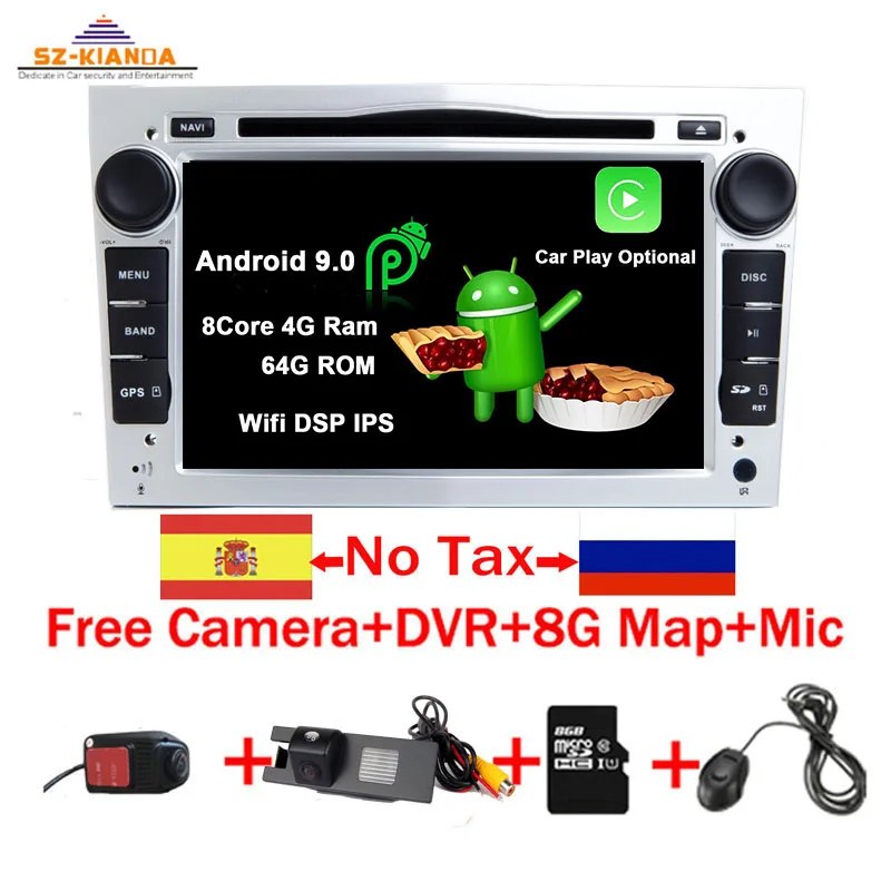 Android 9,0 Автомобильный мультимедийный плеер для Opel Astra h Vectra Antara Zafira Corsa Радио dvd gps Wifi USB SD управление рулевым колесом - Цвет: 8Core 4G Ram 64G ROM