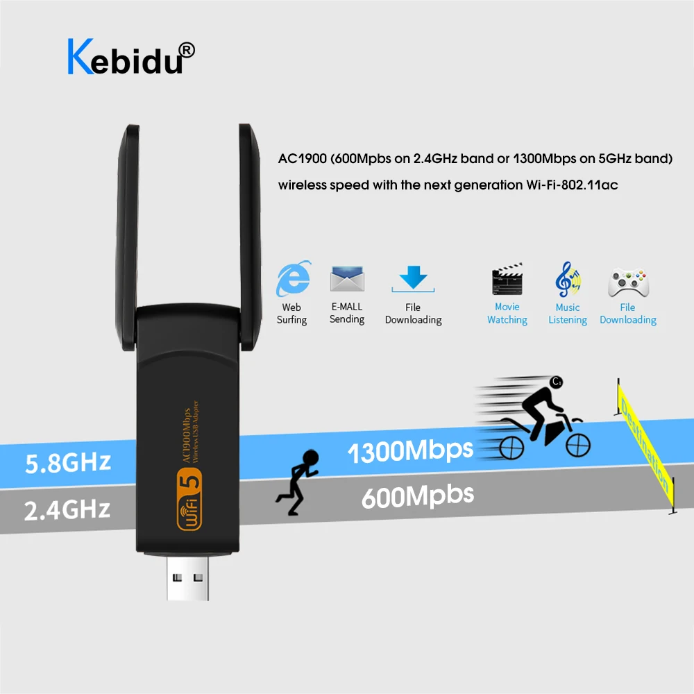 Вай Фай адаптер 1900 М 2 4 г 5G двухдиапазонный Wi Fi USB 3 0 LAN Ethernet 1200 Мбит/с 300 сетевой