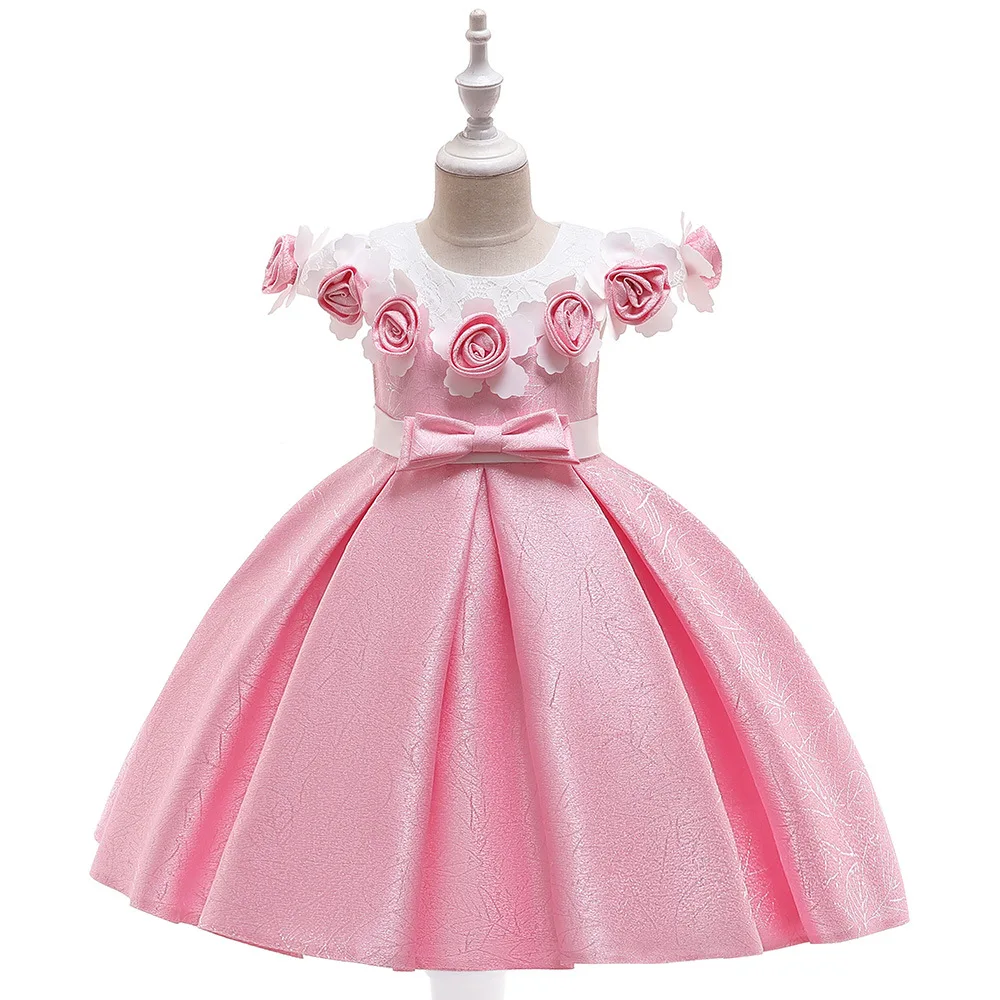 Top Quality Baby Girls Silk 3D Flower Ball Gown Party Princess Dress Kids Elegant Event Birthday Dresses for Wedding 3-10Y BW301 | Детская