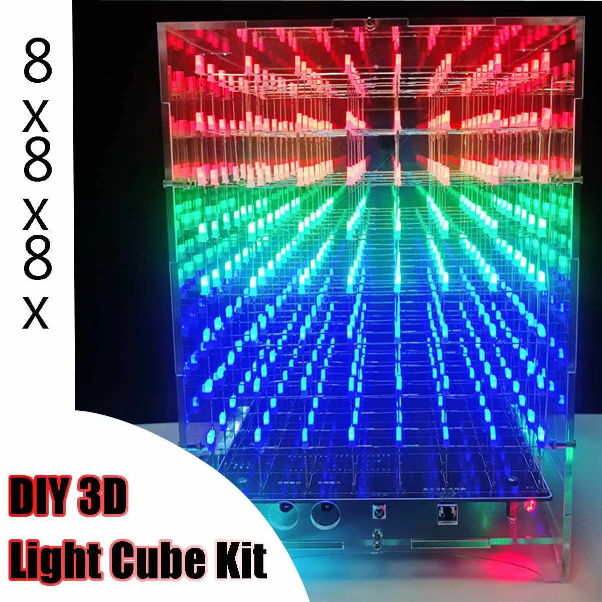 Синий квадрат DIY 3D светильник Cube Kit светодиодный встроенный MP3 музыкальный спектр