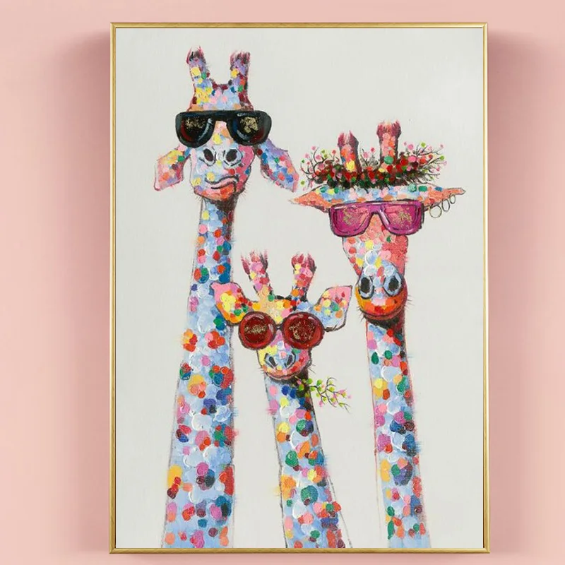 Животные Жираф семья очки на холсте картины плакаты и принты уличное искусство