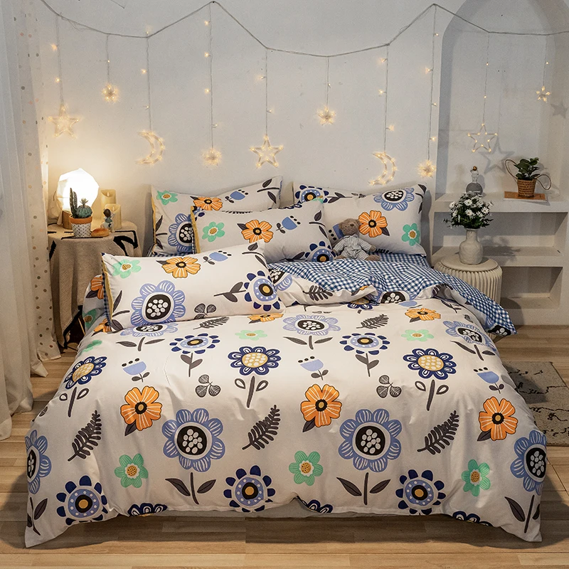 

2021 Fresh Leaf Bedding Set 100%Cotton AB Side Flower Printed Duvet Cover BedLinen Pillowcase Adult Kids Bedclothes Home Textile