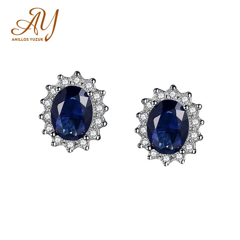 

Anillos Yuzuk Solid 925 Sterling Silver Stud Earrings For Women Anniversary Fine Jewelry Blue Red Topaz Gemstone Brincos Gifts