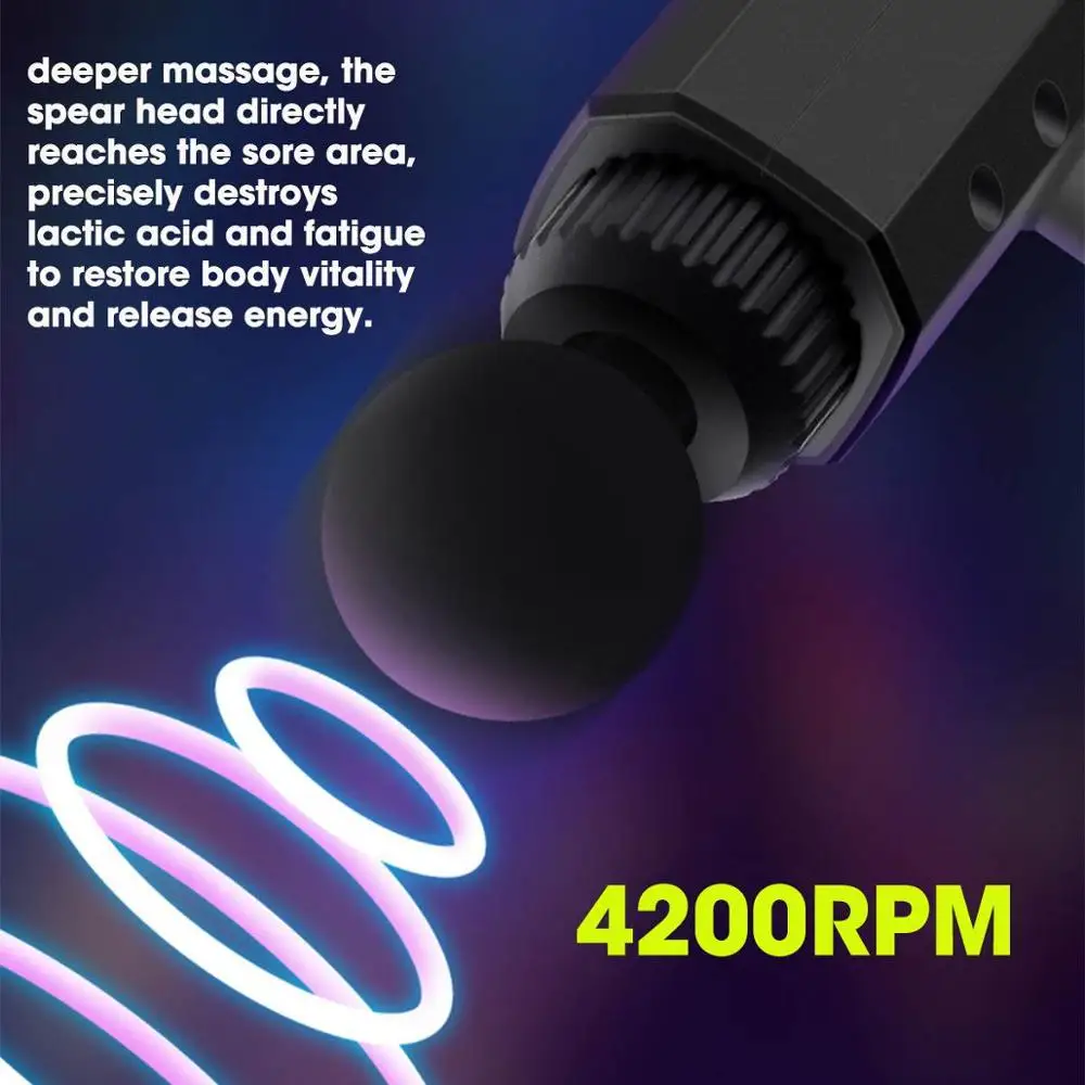Muscle Massage Fascia Gun 4200r/min 4 Heads Box Mute Touch Screen Button Therapy Relax Electric Warp Film Impact Deep Vibration | Красота и