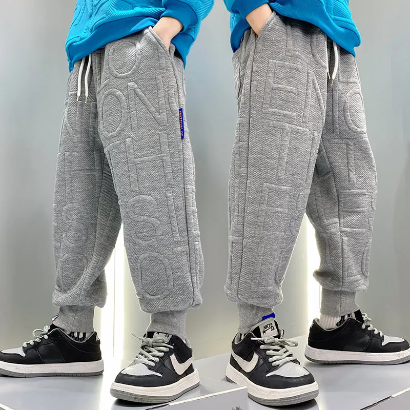 2021 Autumn Winter Casual Letter Pattern Pants Children Solid Color Sport Loose Long Pants For Kids Teen Boy 5 6 8 9 10 12 14Yrs