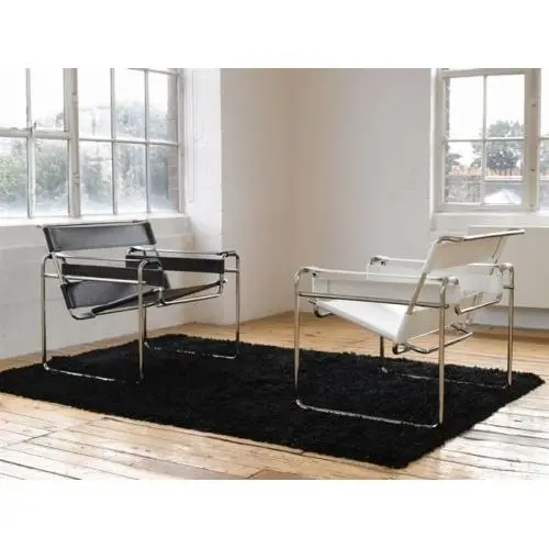 Кресло wassily белое черное Марсель бьюер кожаное стальное реальный дизайн|Стулья