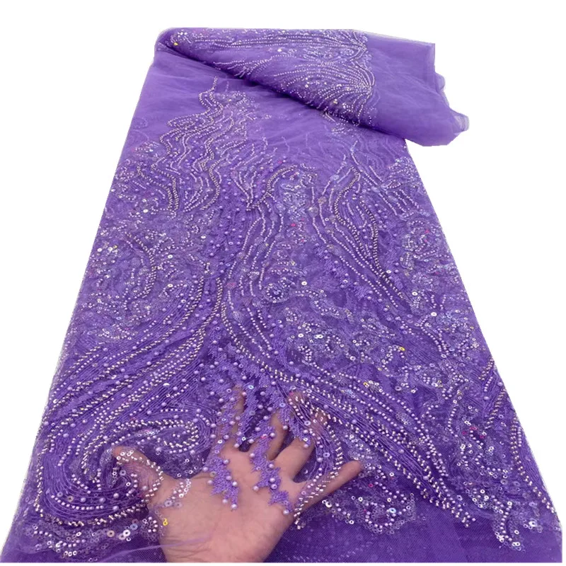 

Latest African Lace Fabric 2021 High Quality Sequins Tulle Lace Nigerian Embroidered Bridal Lace Fabric Wedding Dress r70-55