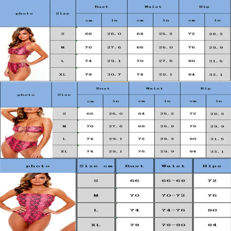 Fashion Trend Women Push Up Padded Bra Bandage Strapless Bikini Set Swimsuit Snakeskin Print Swimwear Bathing Suit Beachwear |