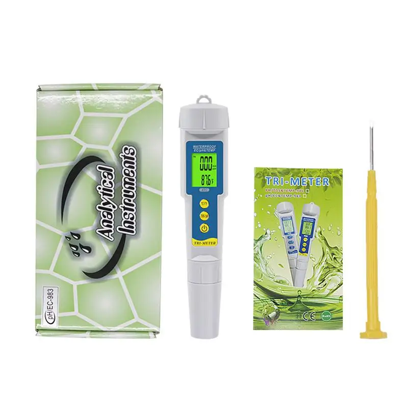 

Тестер воды, цифровой водонепроницаемый измеритель PH с ЖК-дисплеем, многофункциональный монитор качества воды для аквариума и бассейна