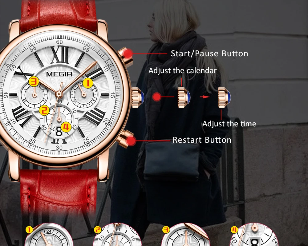 MEGIR Fashion Women Watches Top Brand Luxury Ladies Quartz Watch Chronograph 24 hours Date Clock Relogio Feminino Sport Watch