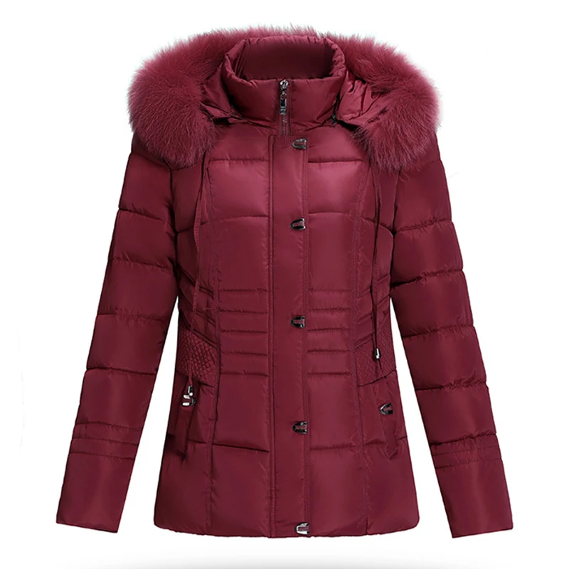 

Plus Size 6XL Middle-aged Women Winter Jacket Hooded Fur Collar High Quality Warm Thicken Female Coat Ladies Short Parkas