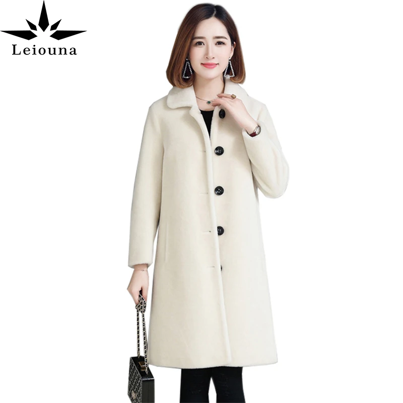 

Leiouna Slim Office Lady Fur Coat Women Wool Sheep Shearling Jacket Women's Long Trench Female Winter Warm Parka Coats