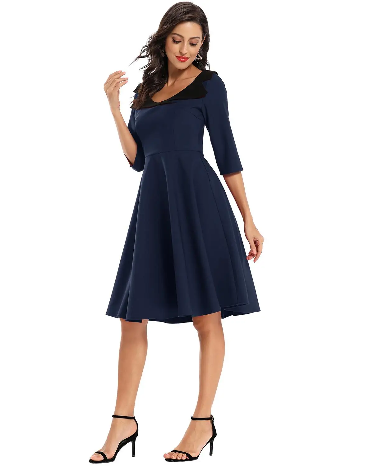 

SISHION 2021 Spring New Women Dress vestidos VD1347 Vintage Party Swing Half Sleeve Navy Blue Wine Red Elegant Dress