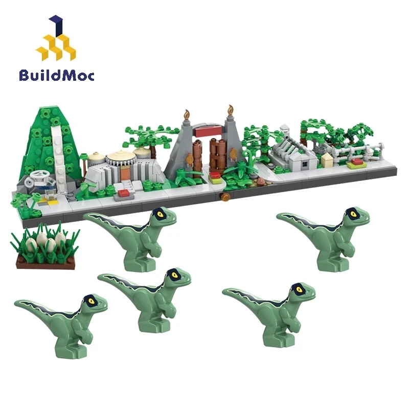 BuildMoc Парк Юрского периода Динозавр мир Skyline архитектура MOC лес модульный дом
