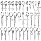 Мужские серьги-кольца с Луной, звездами, рыбьими костями, в стиле панк, из титановой стали, с геометрическими треугольниками, на цепочке, вечерние