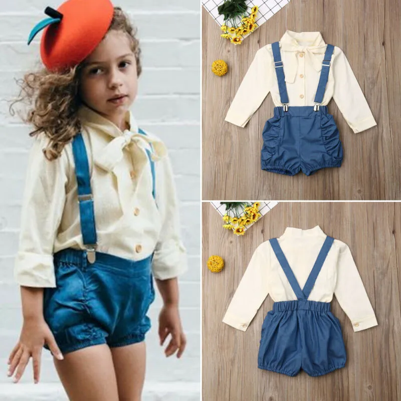 Осенняя одежда для девочек из 2 предметов милая маленьких топы с длинными