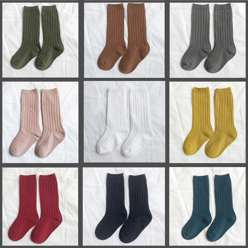 Calcetines holgados de algod&oacute;n para ni&ntilde;os y ni&ntilde;as, medias lisas de tubo, estilo Harajuku, Vintage, Retro, Casual, Color bonito-0