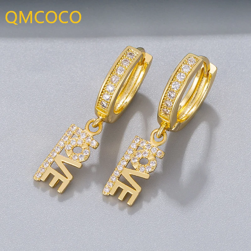 

QMCOCO 925 Silver Simple Elegant Creative Design English Letter LOVE Zircon Earrings For Women Engaged Exquisite Fashion Jewelry