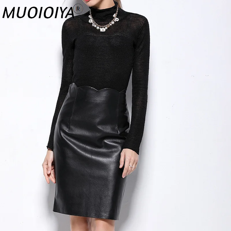 

Fashion Genuine Leather Skirt Women Real Sheepskin High Waist Office Ladies Elegant Designs Solid Work Wear Pencil Skirts Female