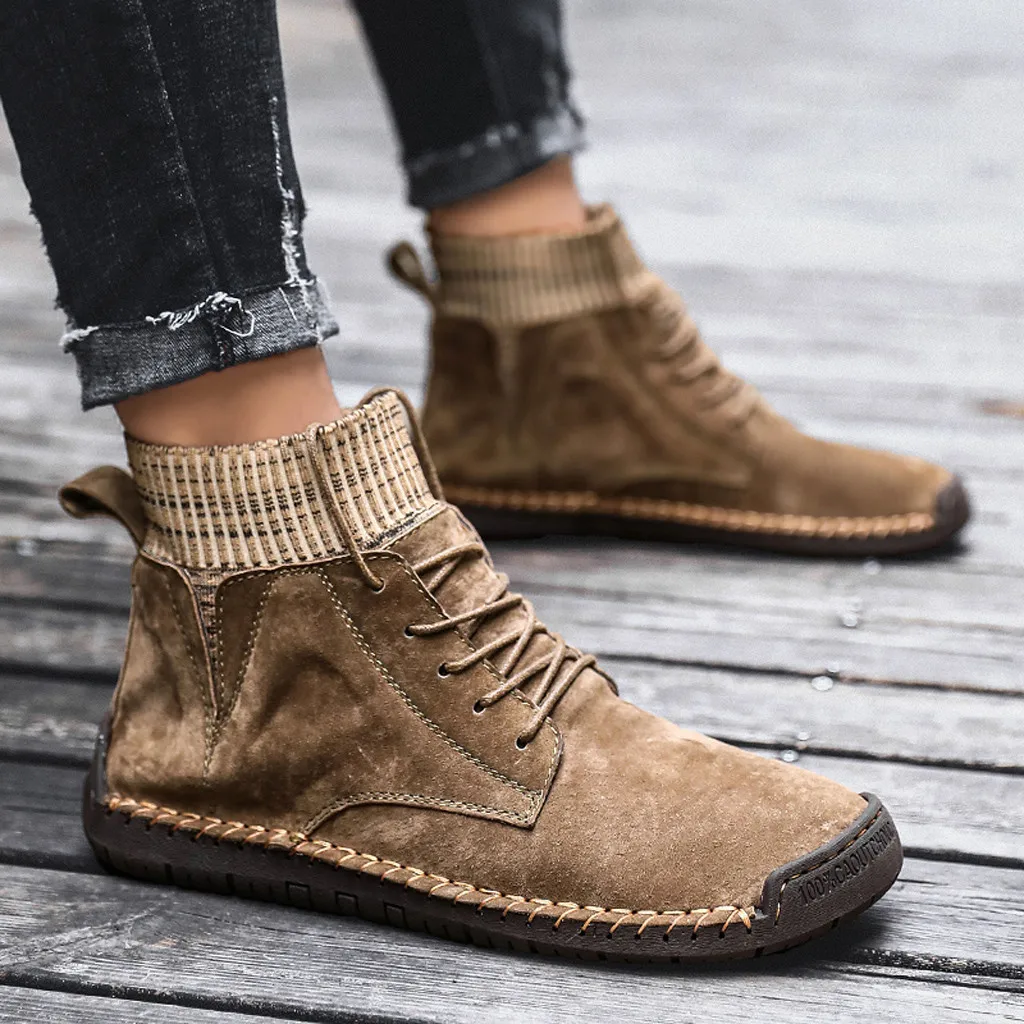 

Brand Men Snow Boots Winter Plush Warm Men Motorcycle Boots Lace-Up Non-slip Male Ankle Boots Waterproof Autumn Man Work Shoes