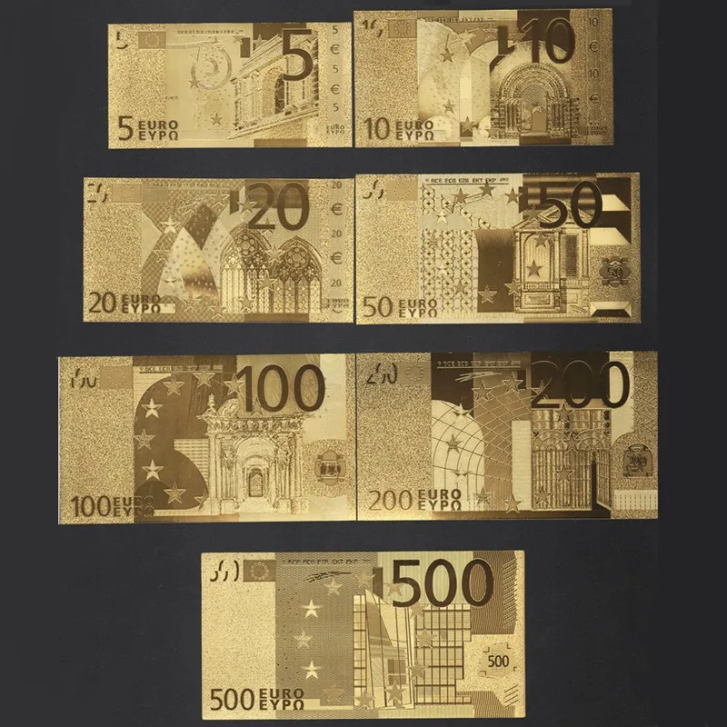 

24k Gold Foil Banknotes Full 7PCS Euro Set Banknote Collection Decoration Souvenir Gift Waterproof Creative Euro