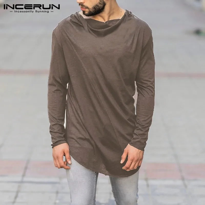 

Мужские футболки для отдыха с длинным рукавом, водолазка, Camiseta, модные однотонные топы, мужская длинная стильная одежда, уличная S-5XL, INCERUN 7