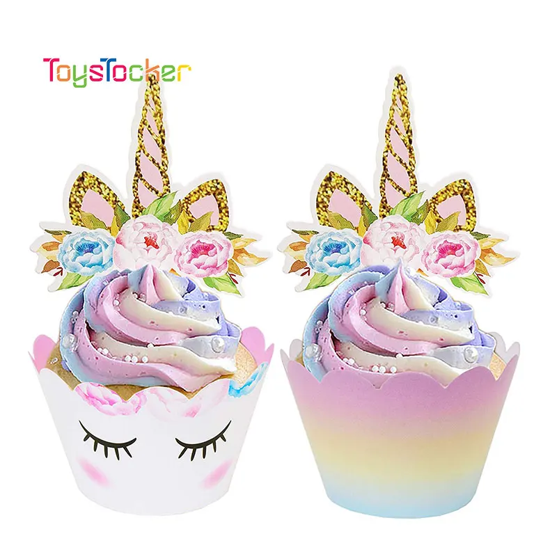 

Pack Of 12pcs Unicorn Party Cupcake Toppers Wrappers Rainbow Party Baby Shower Kids Unicorn Holidays Party Decoration Supplies