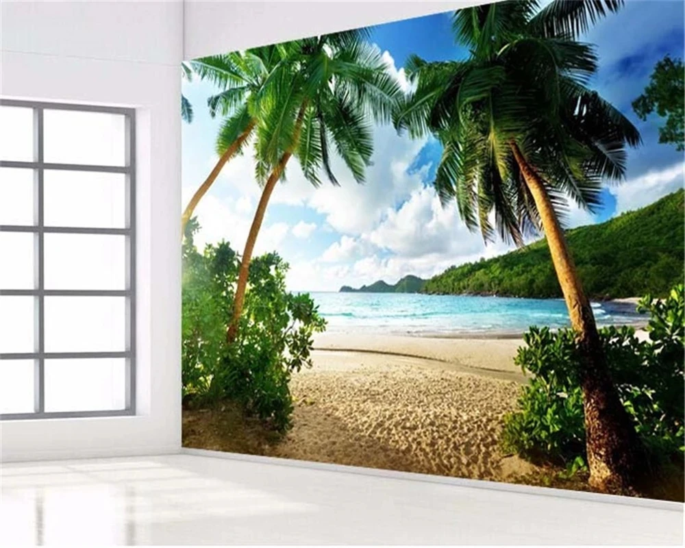 Custom Size photo High quality 3d Self Adhesive wallpaper Sea palm beach island Travel TV sofa background bedroom large murals |