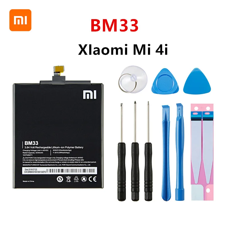 

Xiao mi 100% Orginal BM33 3120mAh Battery For Xiaomi 4i Mi 4i Mi4i M4i BM33 High Quality Phone Replacement Batteries +Tools