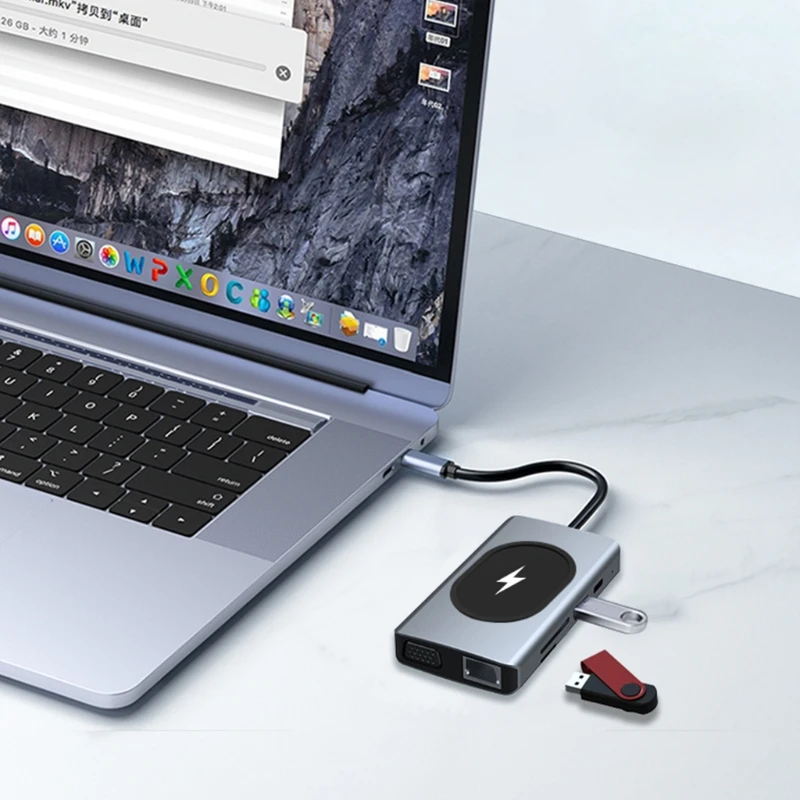 

Док-станция 9 в 1 P8DF, usb-хаб, поддерживает беспроводную зарядку 15 Вт