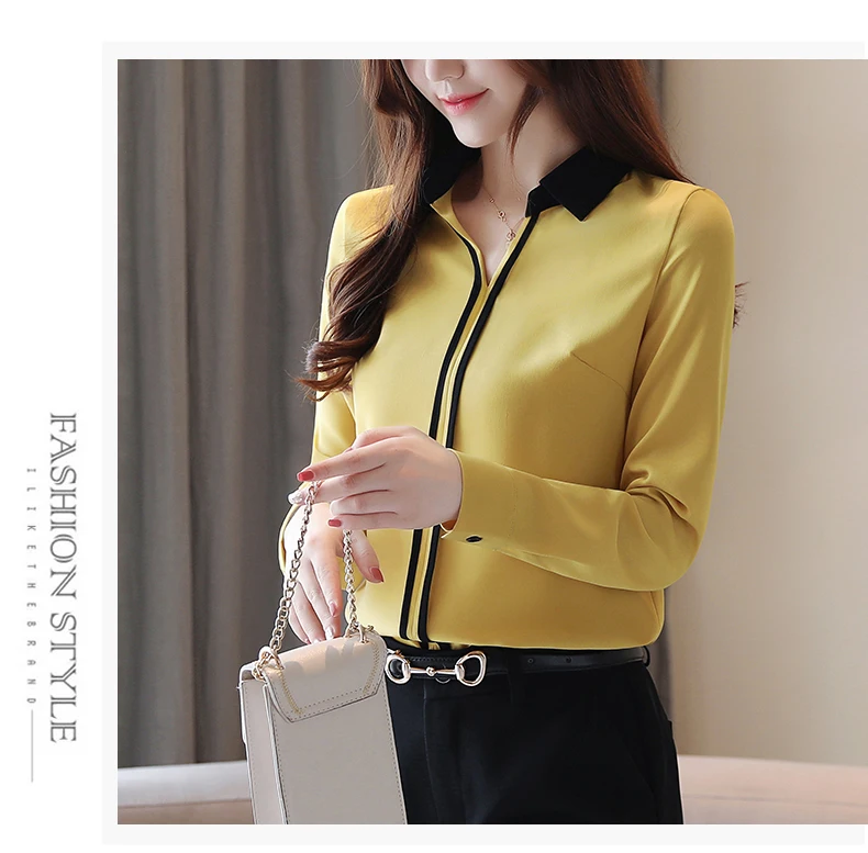 Blusas mujer de moda Женские топы и блузки женские топы для женщин рубашка с длинным рукавом Однотонная шифоновая блузка белая с v-образным вырезом 0183