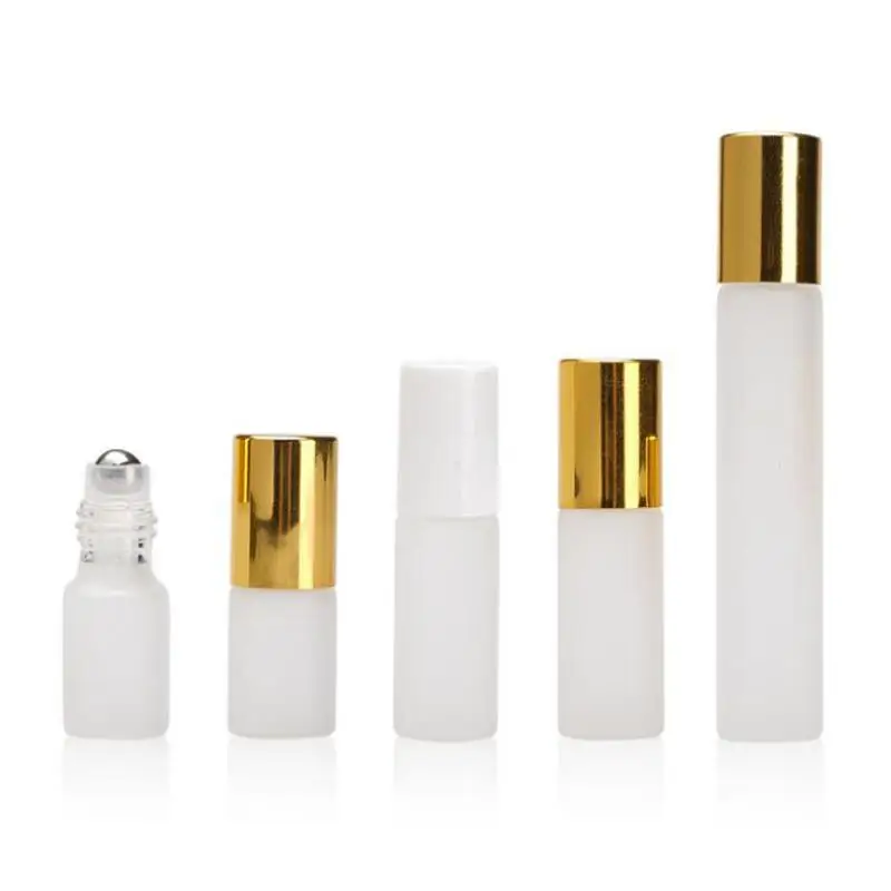 

10ml 5ml 3ml Perfume Roll On Glass Bottle Frosted Clear with Metal Ball Roller Essential Oil Vials LX2664