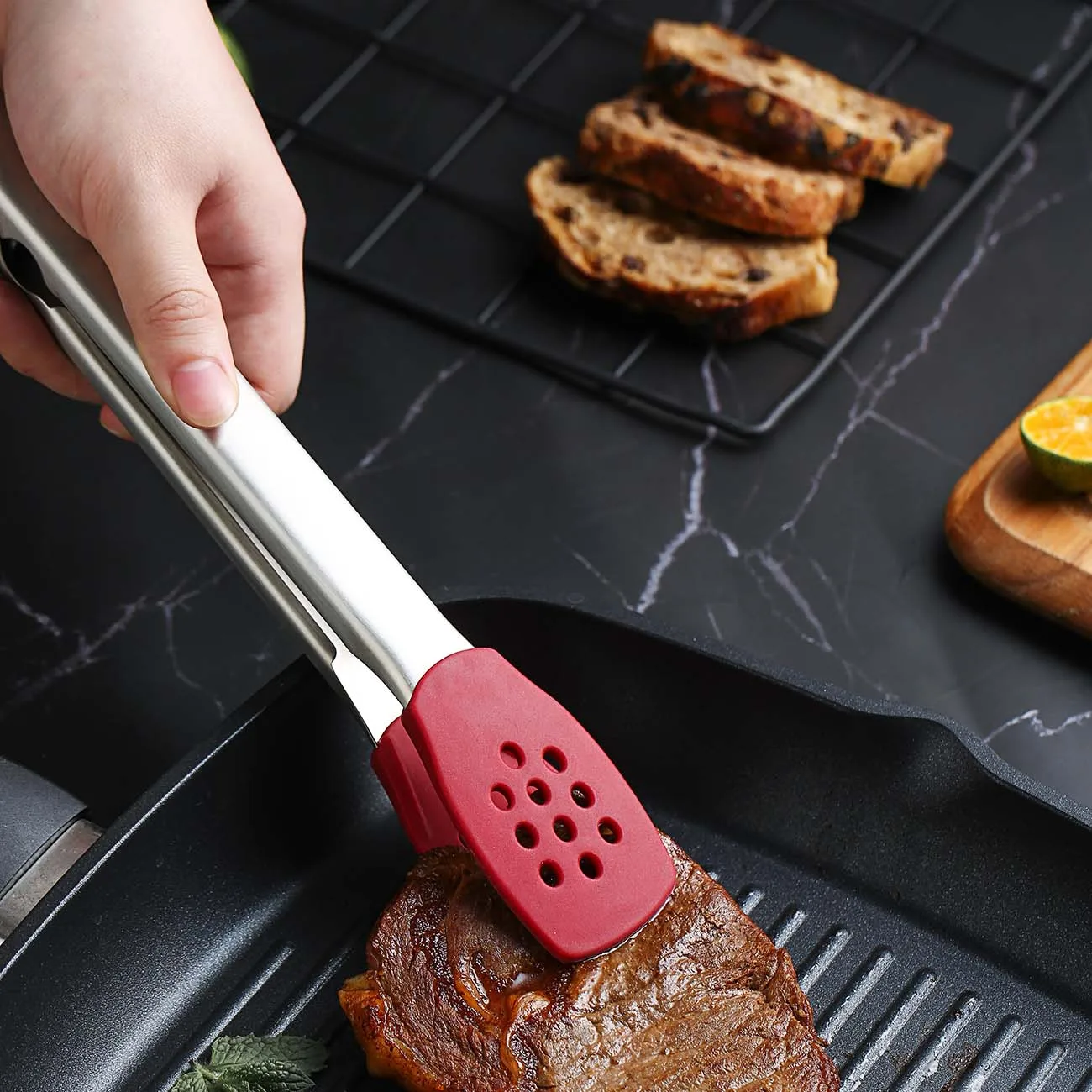 

1PC Silicone Steak Clip Stainless Steel Barbecue Clips Anti-scald Food Tong Kitchen Cooking Tools