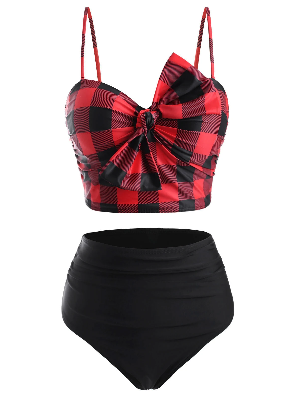 Пикантные Женские клетчатые Танкини с бантом и высокой посадкой летние пляжные