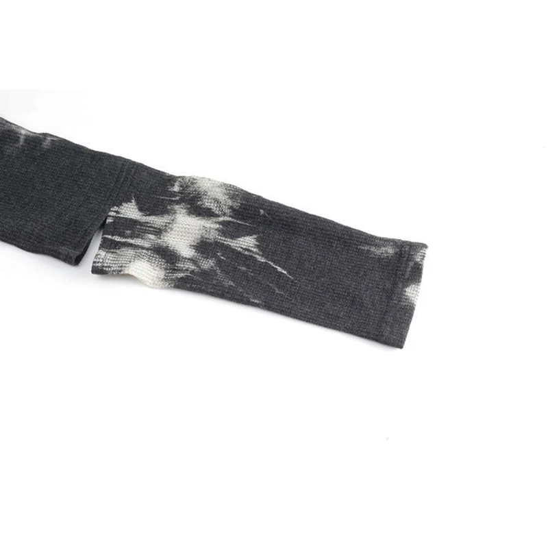 

T Shirt Women 2021 Boutique Clothing Tie Dye Knit Tops Lady Long Sleeve Hollow Out Fashion Hem Cropped Design High Street Tees