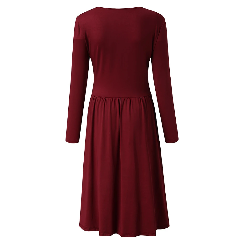 Бесплатная страуса 2019 осень зима платье женское с длинным рукавом повседневные