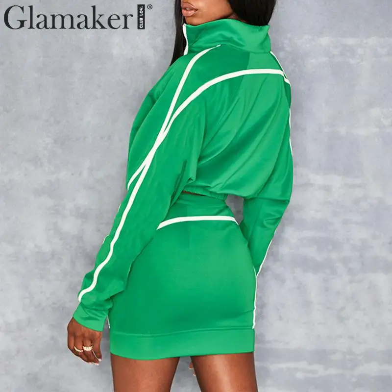Glamaker цельный полосатый костюм из двух частей короткое платье женское модное осеннее платье на молнии зимние женские уличные вечерние элегантные платья