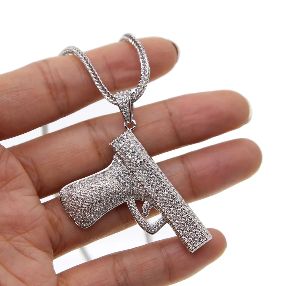 Цепочка с кулоном Uzi в форме пистолета ожерелье стиле хип хоп цвет золото/серебро
