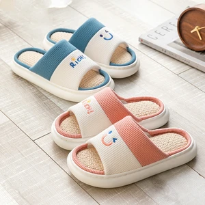 Winter Women Home Interior Slippers Cozy Warm Shoes Non-Slip Cute Cartoon Laugh Couple Slides Memory Foam Cotton Linen Slippers
