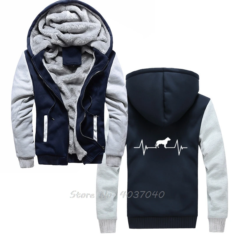 Winter style Fashion Amstaff Heartbeat Love- Dogs Stylisches Hoodie Funny Men Thick Warm Sportwear Sweatshirts Harajuku | Мужская одежда