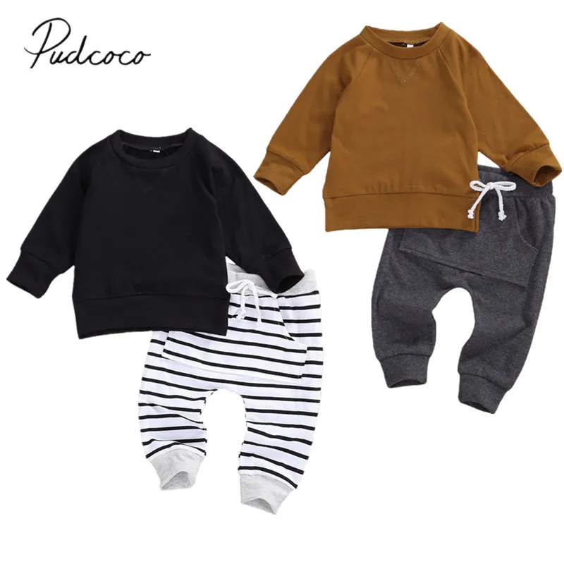 

Newborn Kids Baby Boys 2Pcs Clothes Set Infant Long Sleeve Hoodie Tops Pocket Pants Casual Solid Spring Autumn Outfits 2020 New