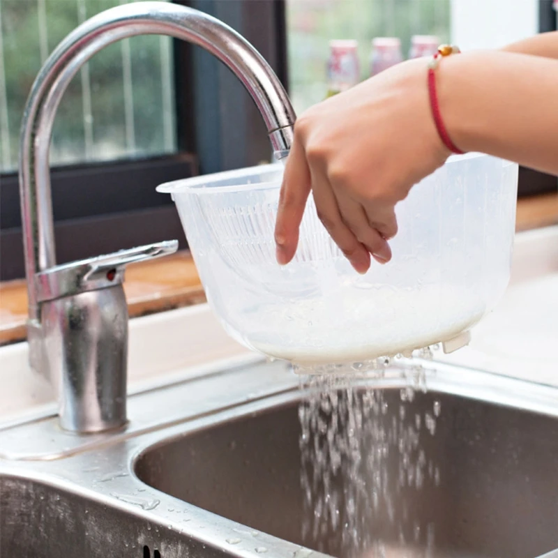 

R2JC Without BPA Rice Washing Bowl Colander with Solid Bottom and Side Drain Household Kitchen Tools Fruits and Vegetables