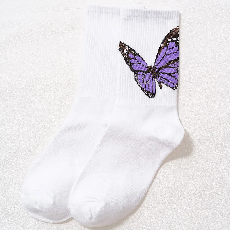 

Socks female tube socks ins tide black white butterfly socks sports tube socks female skateboard tide couple socks